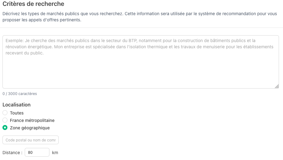 Interface de critères de veille
