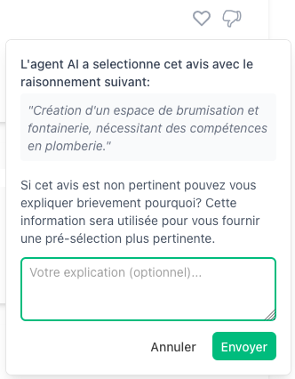 Boutons favoris et non pertinents